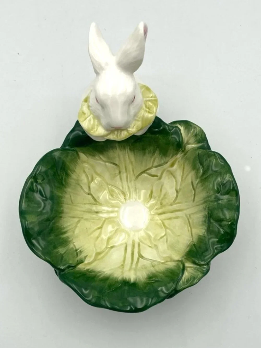 Department 56 Easter Ceramic White Rabbit Cabbage Leaf Candy‎ Dish Figural